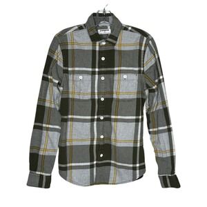 Express Shirt Men Small Gray Yellow Plaid Button Up Casual Preppy Country Rustic